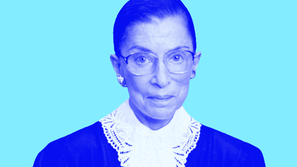 A blue-tinted Justice Ruth Bader Ginsburg