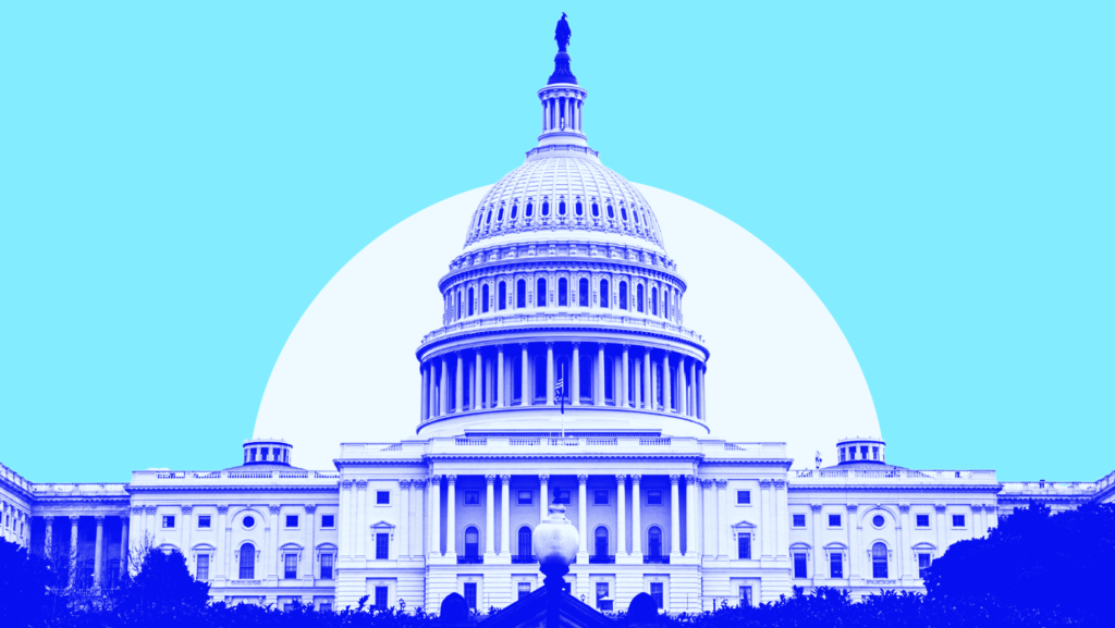 A blue-tinted U.S. Capitol building