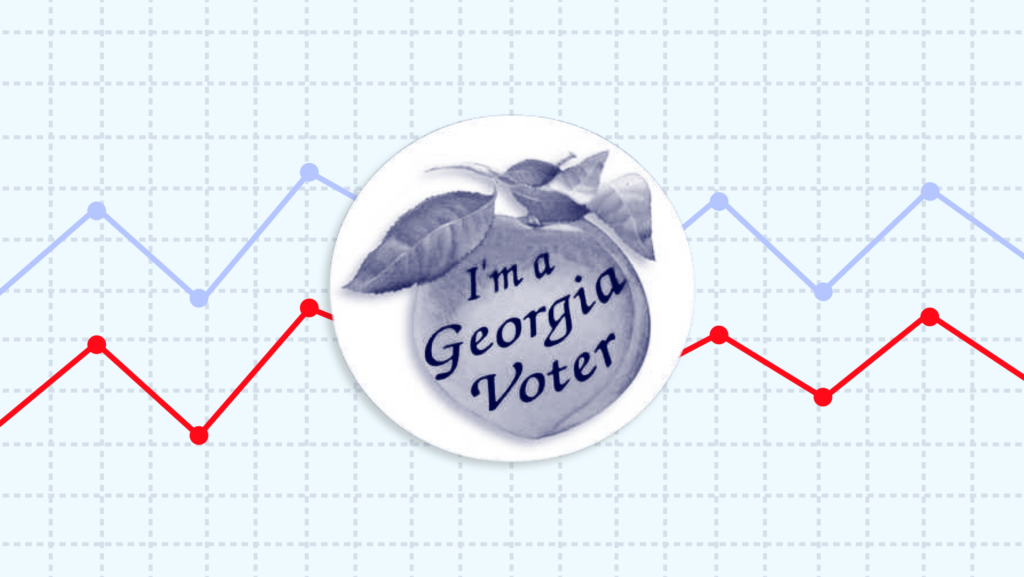 A Georgia voting sticker featuring a peach and text that says" I'M A GEORGIA VOTER", mounted on a piece of graph paper with various data points