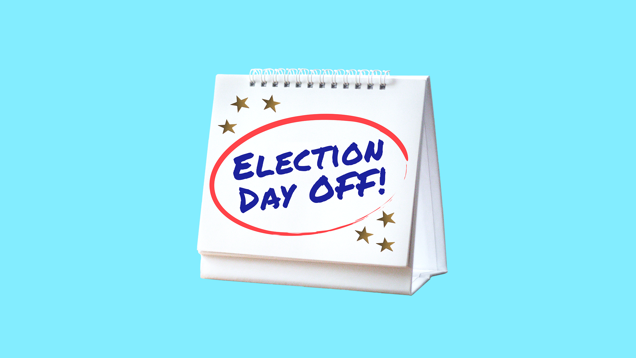 A small spiral flip notebook with the words "ELECTION DAY OFF" circled