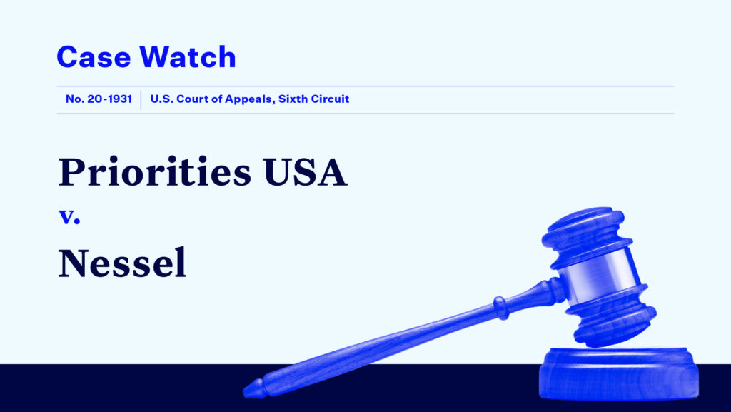 "CASE WATCH League of Women Voters of Florida v. Lee" and other case-specific text, including the file number and court name, with a blue-tinted gavel