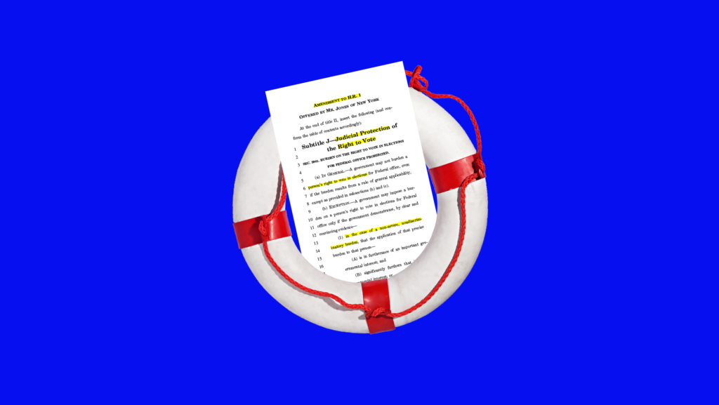A highlighted amendment to H.R.1, For The People Act sitting inside a life preserver ring