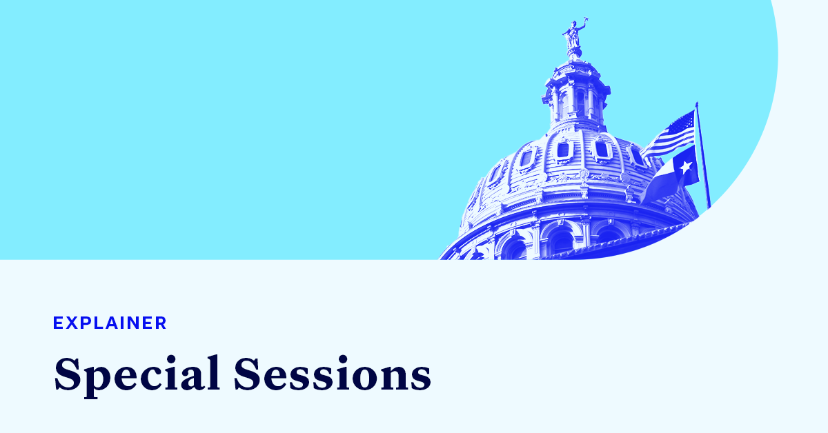The top of a city hall building accompanied by small text that says "EXPLAINER" and large text that says “Special Sessions"