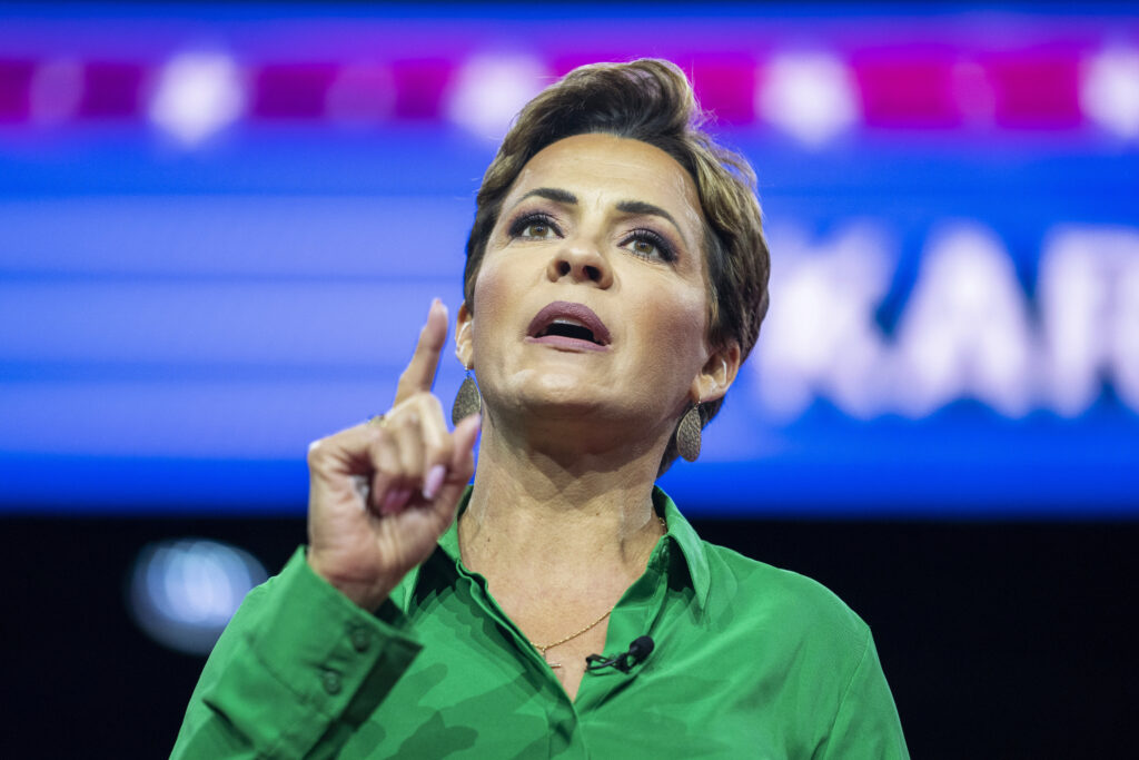 Kari Lake speaks at the Conservative Political Action Conference, CPAC 2023, Saturday, March 4, 2023, at National Harbor in Oxon Hill, Md. (AP Photo/Alex Brandon)