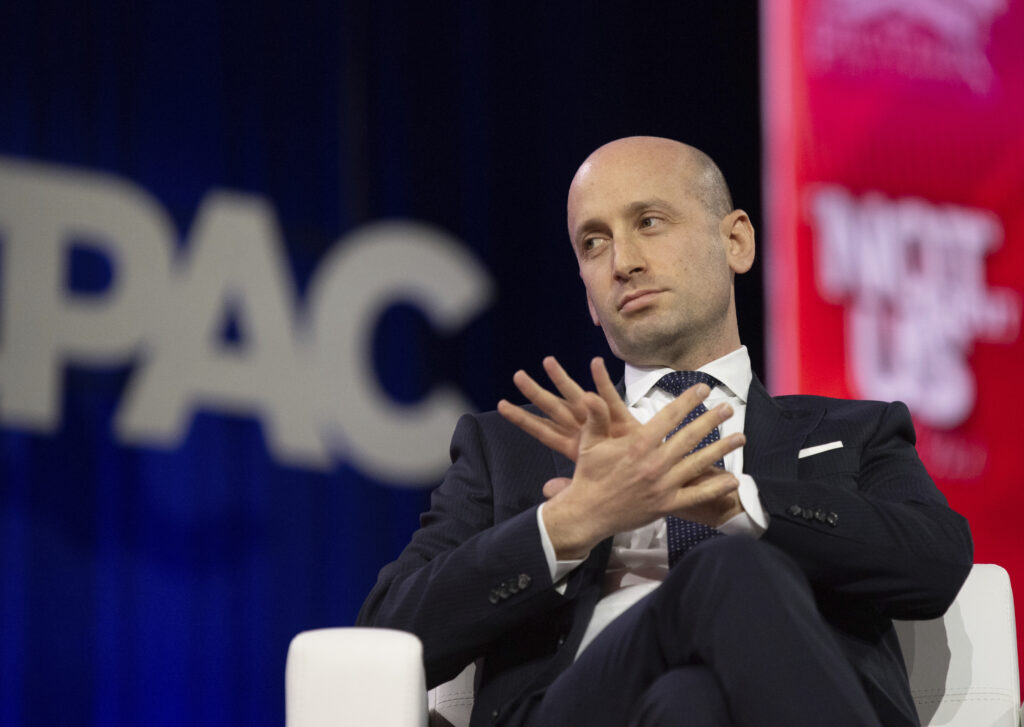 Stephen Miller attends the 2024 Conservative Political Action Conference (CPAC) at the Gaylord National Resort and Convention Center in Maryland, United States on February 23, 2024. (Photo by Zach Roberts/NurPhoto via AP)