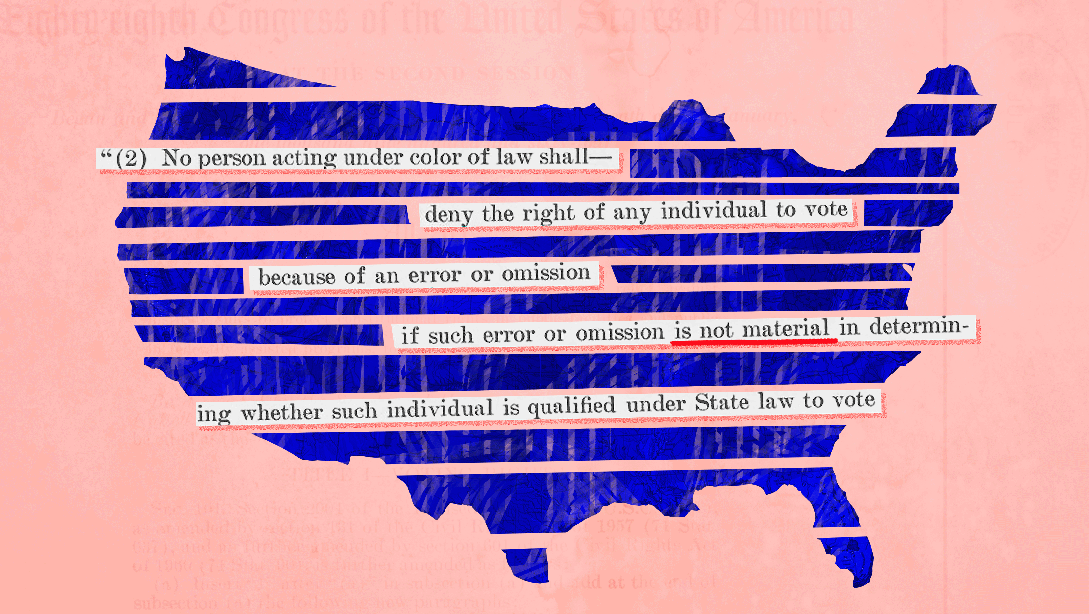 Red background with a blue cut out of the United States overlayed by text from the Materiality Provision