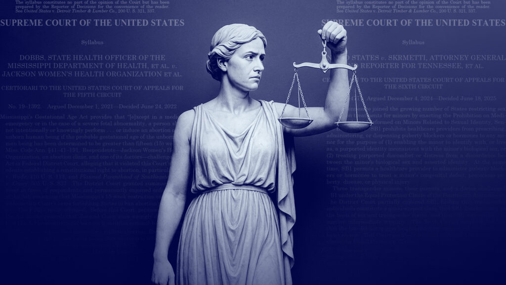 Lady Justice with blue background