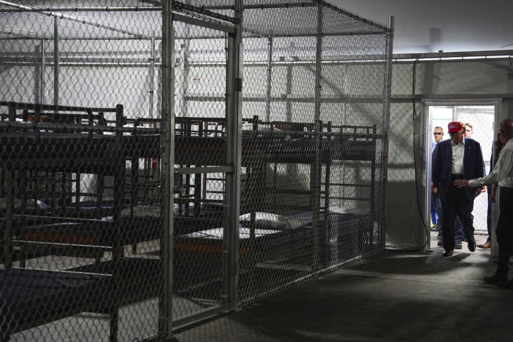 President Trump at a new immigration detention facility in Florida.