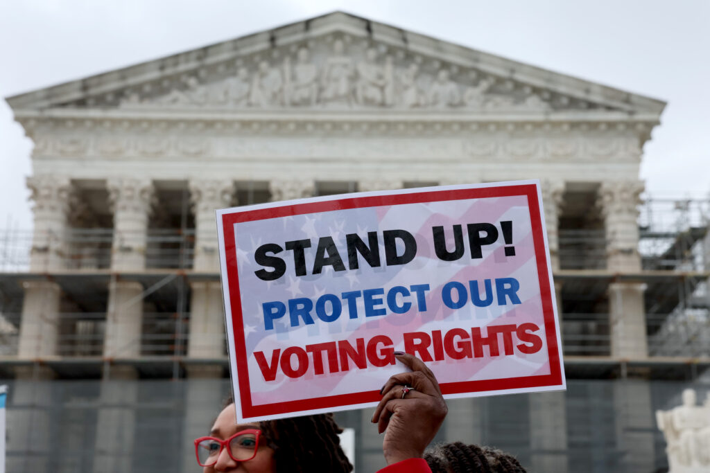 Black Louisiana voters and civil rights advocates call on SCOTUS to uphold a fair and representative congressional map in Louisiana v. Callais at Supreme Court of the United States on March 24, 2025 in Washington, DC. (Photo by Jemal Countess/Getty Images for Legal Defense Fund)