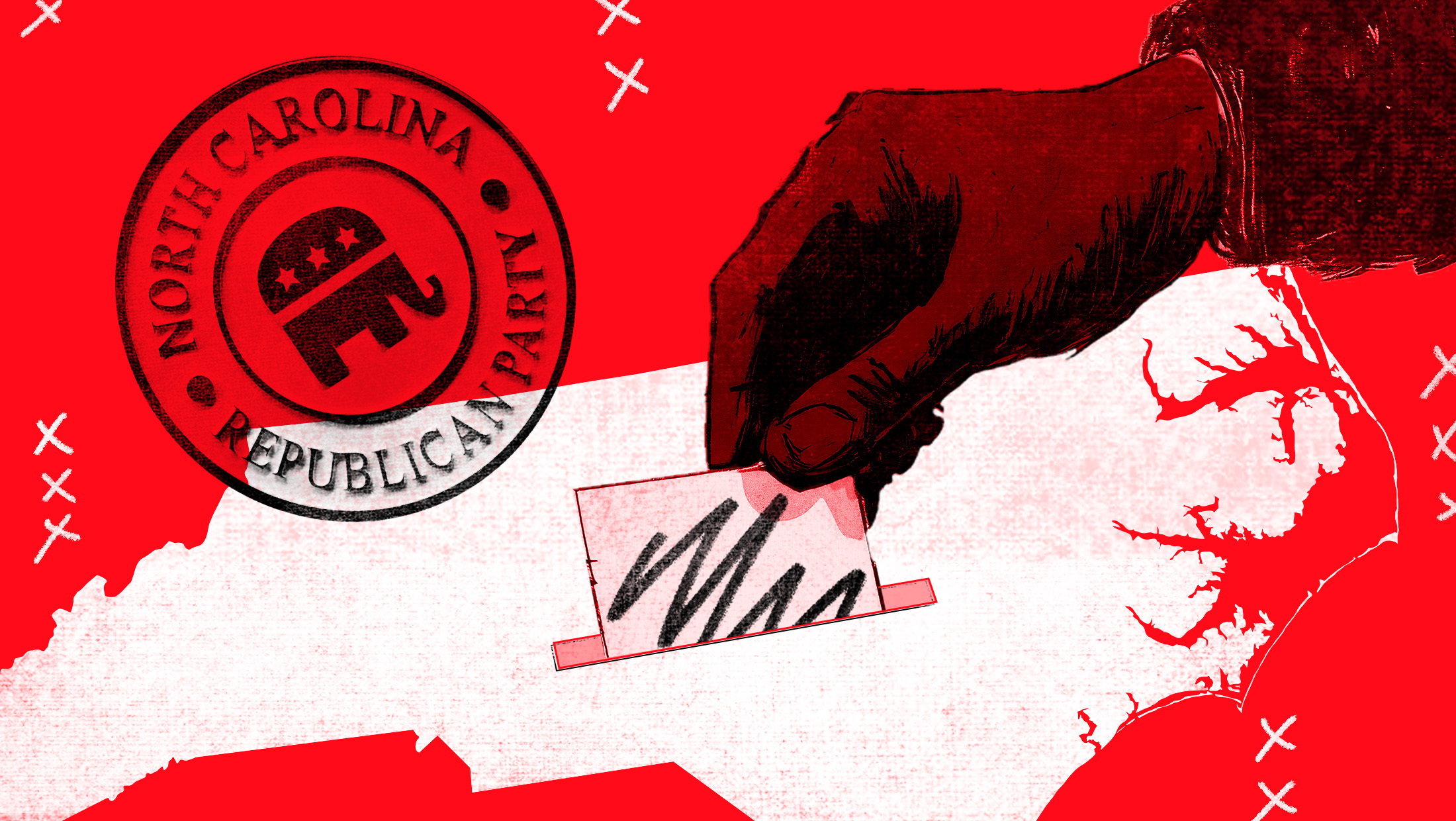 North Carolina with red background and ballot