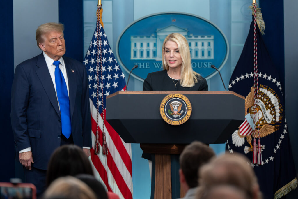 Trump holding a press conference with Attorney General Pam Bondi. (Abe McNatt)