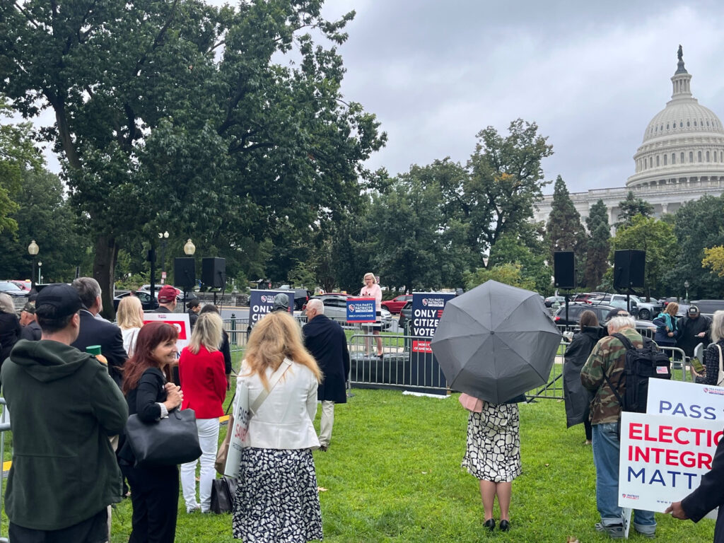 Former Donald Trump attorney Cleta Mitchell speaks at a rally for the SAVE Act near the U.S. Capitol before a small crowd on Sept. 10, 2025 (Matt Cohen / Democracy Docket)