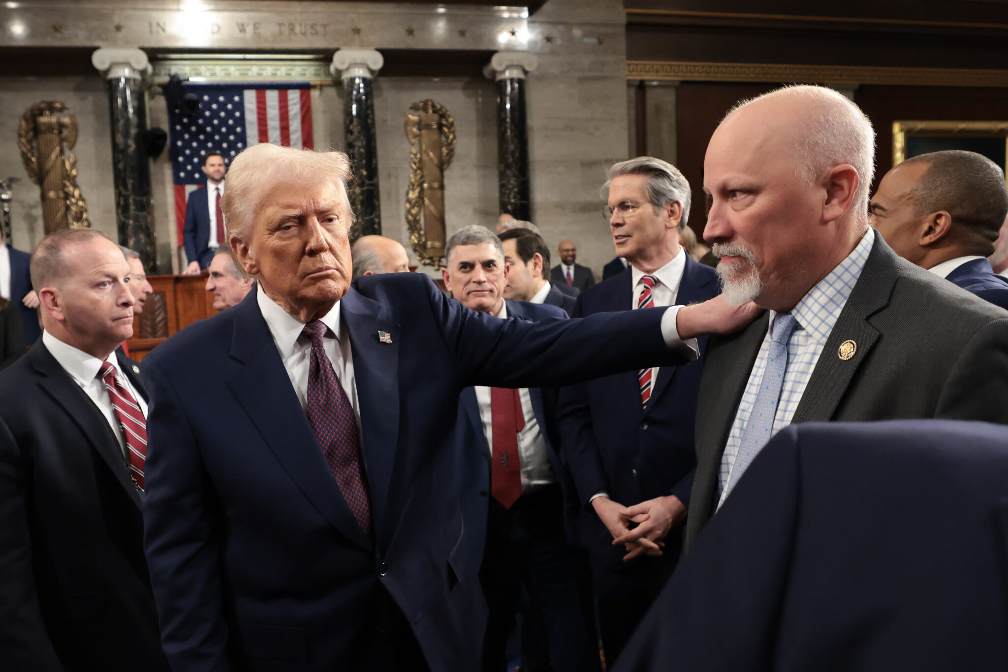 U.S. President Donald Trump greets Rep. Chip Roy (R-TX) as he leaves after addressing a joint session of Congress at the U.S. Capitol on March 04, 2025 (Photo by Win McNamee/Getty Images)