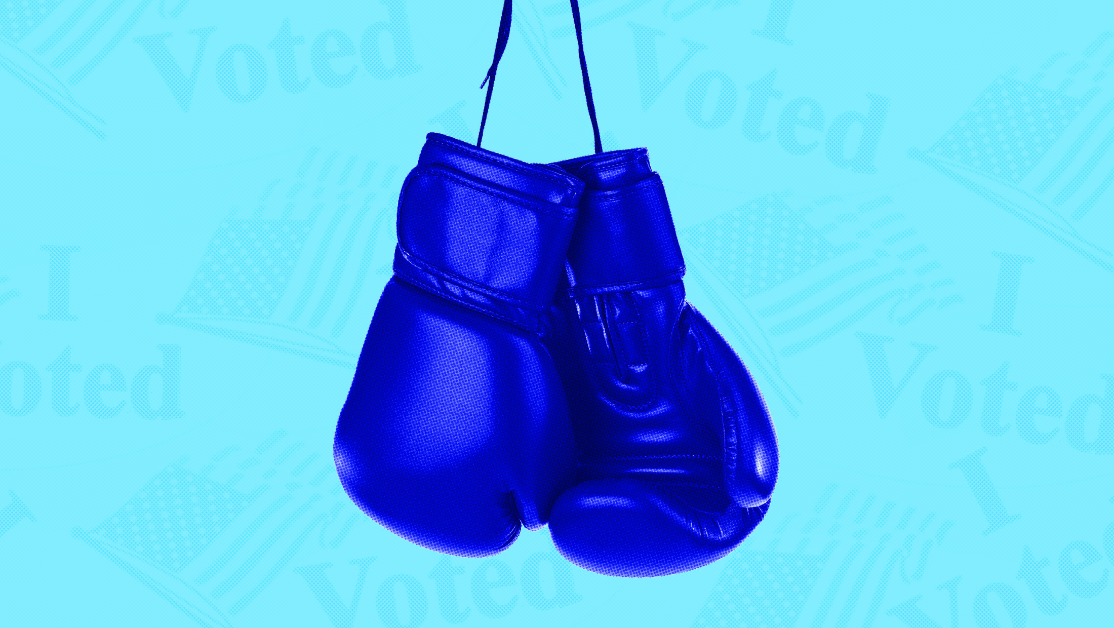 blue boxing gloves with light blue vote background