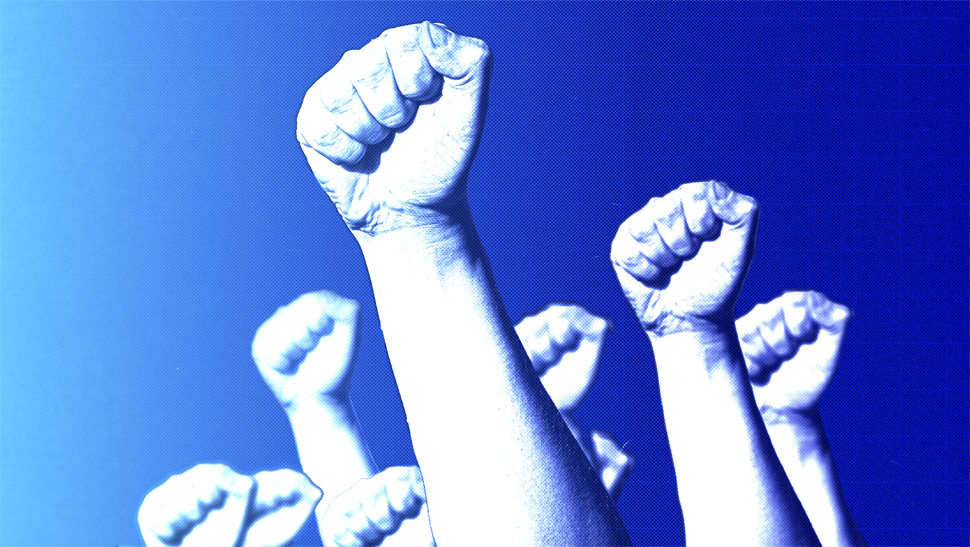 Blue fists with blue background