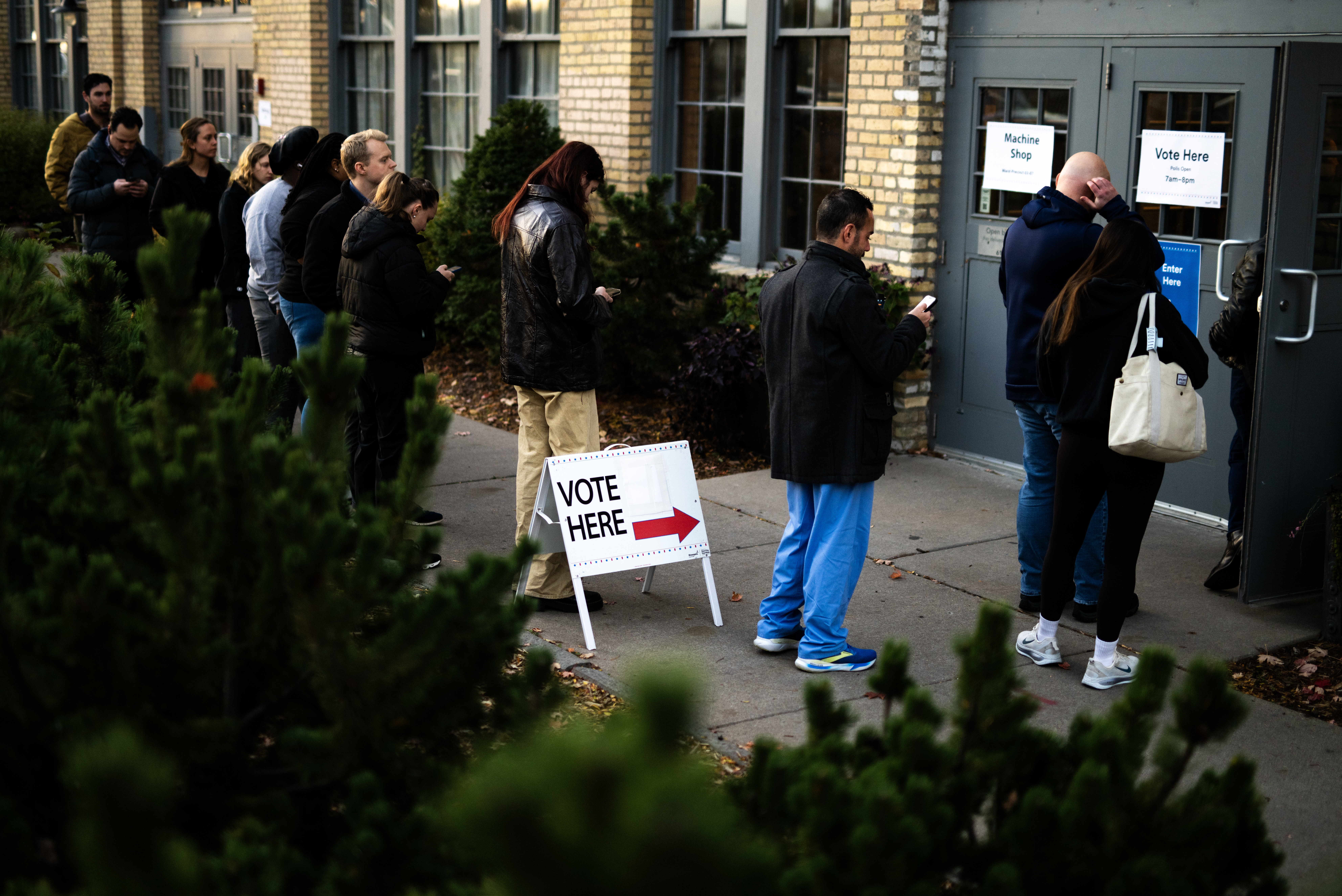 Minneapolis voters arrive at a polling place on Election Day on November 4, 2025 in Minneapolis, Minnesota. (Photo by Stephen Maturen/Getty Images)