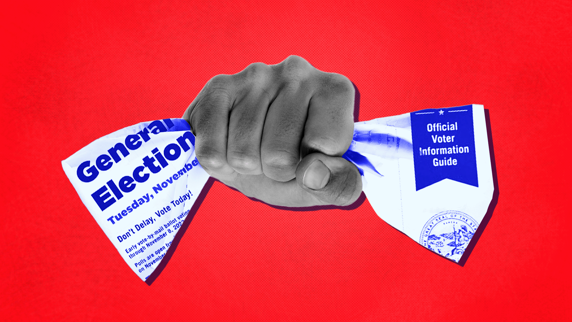 ballot with fist red background