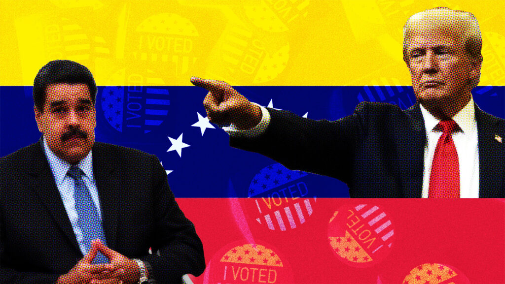Venezuelan flag with Trump and Maduro