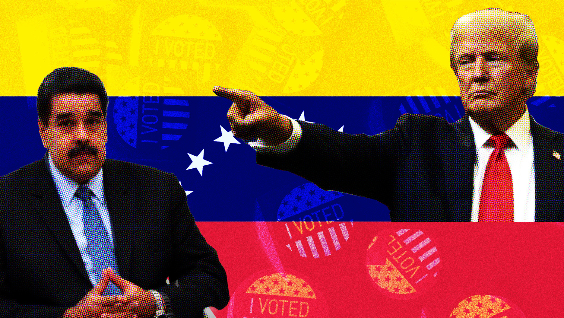 Venezuelan flag with Trump and Maduro