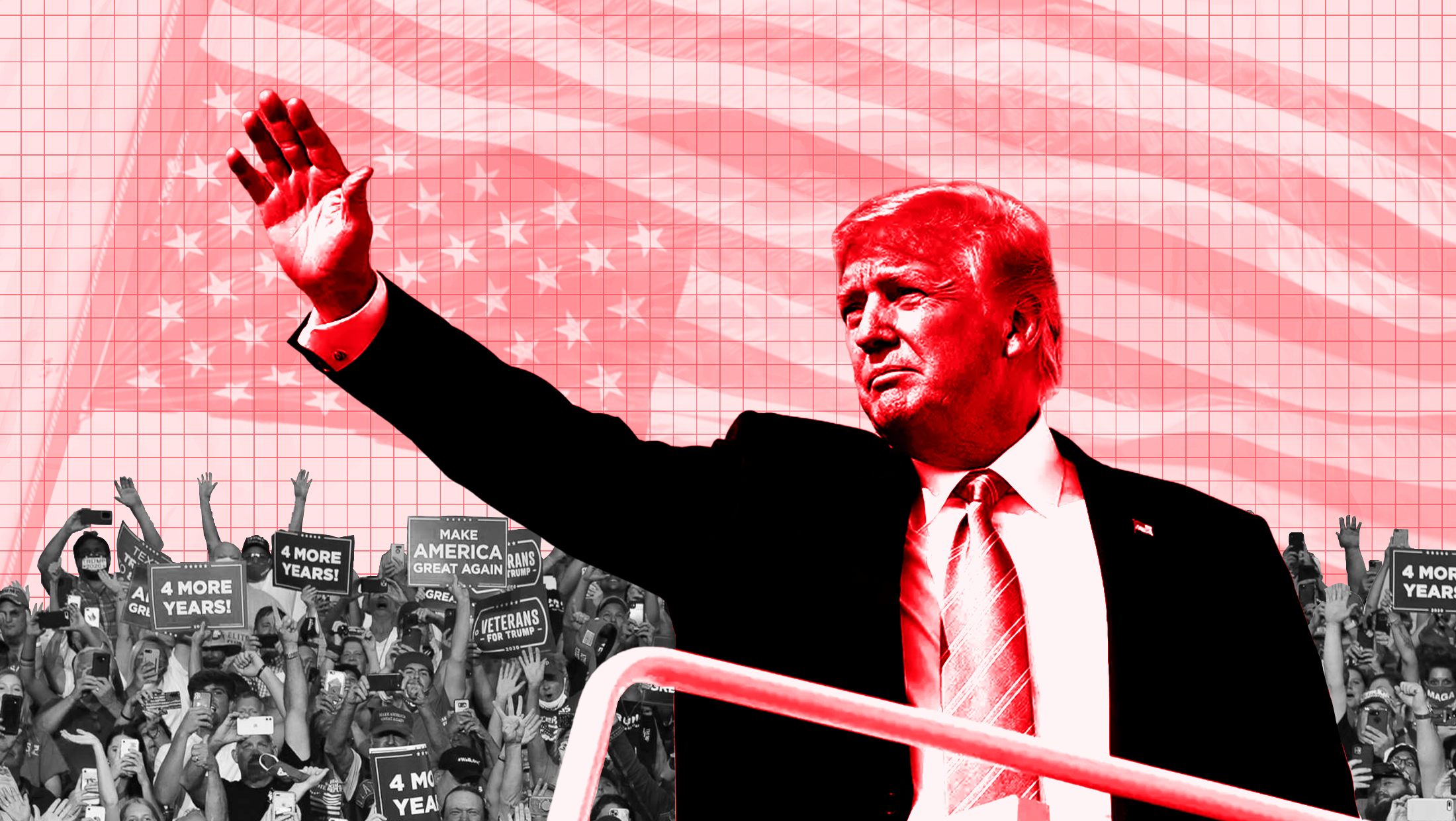 Donald Trump with red background