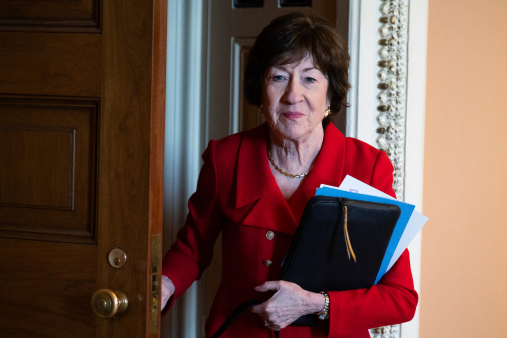 Sen. Susan Collins, R-Maine, leaves the Republican Senate luncheon in the U.S. Capitol on Tuesday, February 10, 2026. (Tom Williams/CQ Roll Call via AP Images)