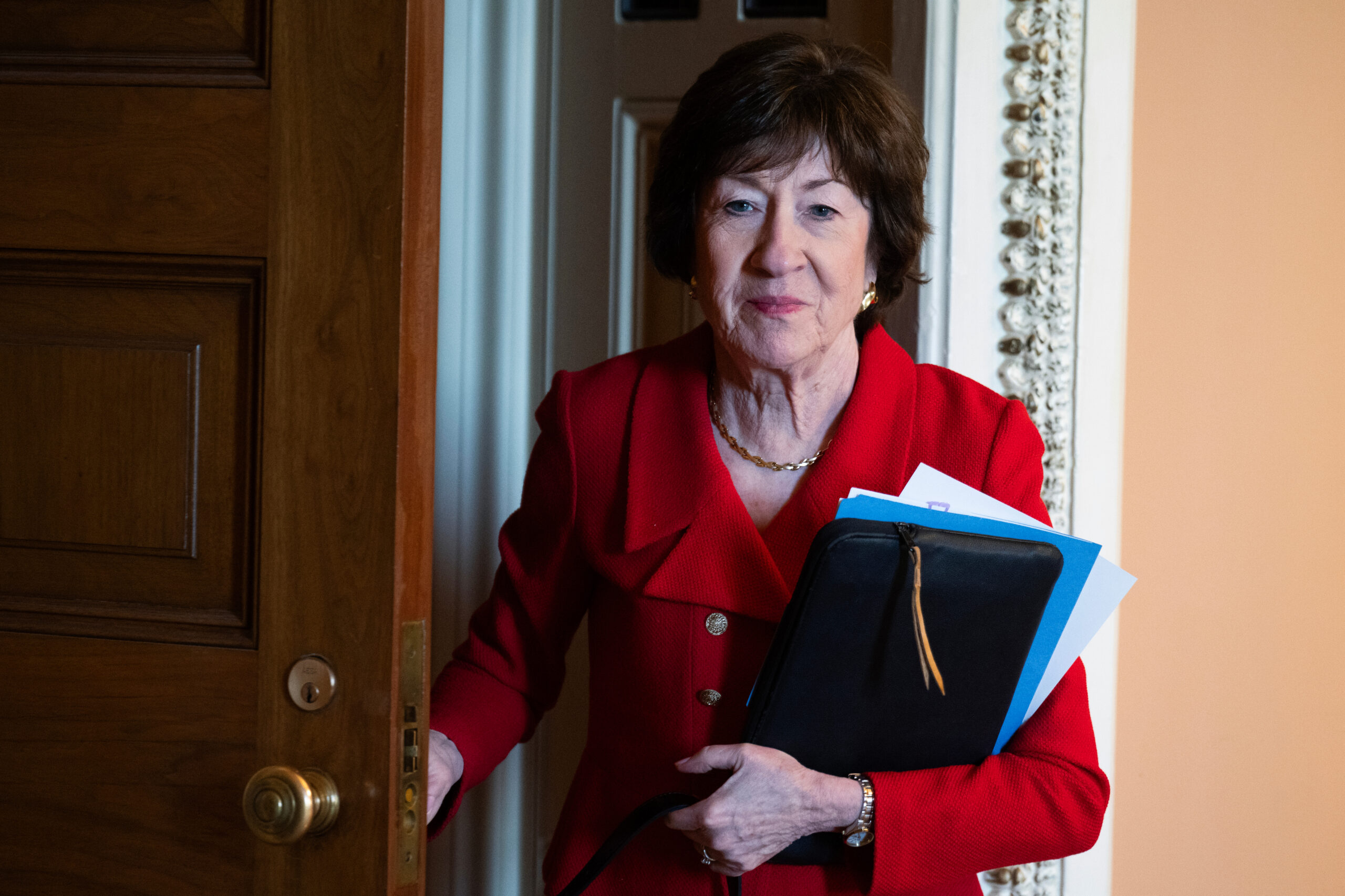 Sen. Susan Collins, R-Maine, leaves the Republican Senate luncheon in the U.S. Capitol on Tuesday, February 10, 2026. (Tom Williams/CQ Roll Call via AP Images)