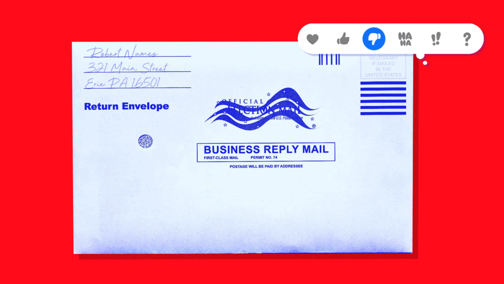 mail-in ballot with red background