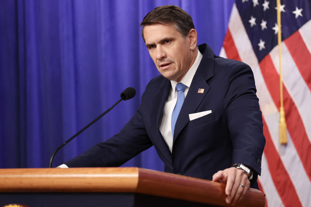 U.S. Deputy Attorney General Todd Blanche speaking during a press conference at the US Department of justice in January 2026.