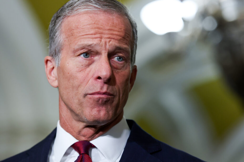 WASHINGTON, DC - MARCH 10: U.S. Senate Majority Leader John Thune (R-SD) speaks during a news conference following a weekly Republican policy luncheon at the U.S. Capitol on March 10, 2026 in Washington, DC. Senate Democrats and Republicans both took questions on negotiation progress on funding for the U.S. Department of Homeland Security and the U.S.-Israel conflict in Iran. (Photo by Anna Moneymaker/Getty Images)