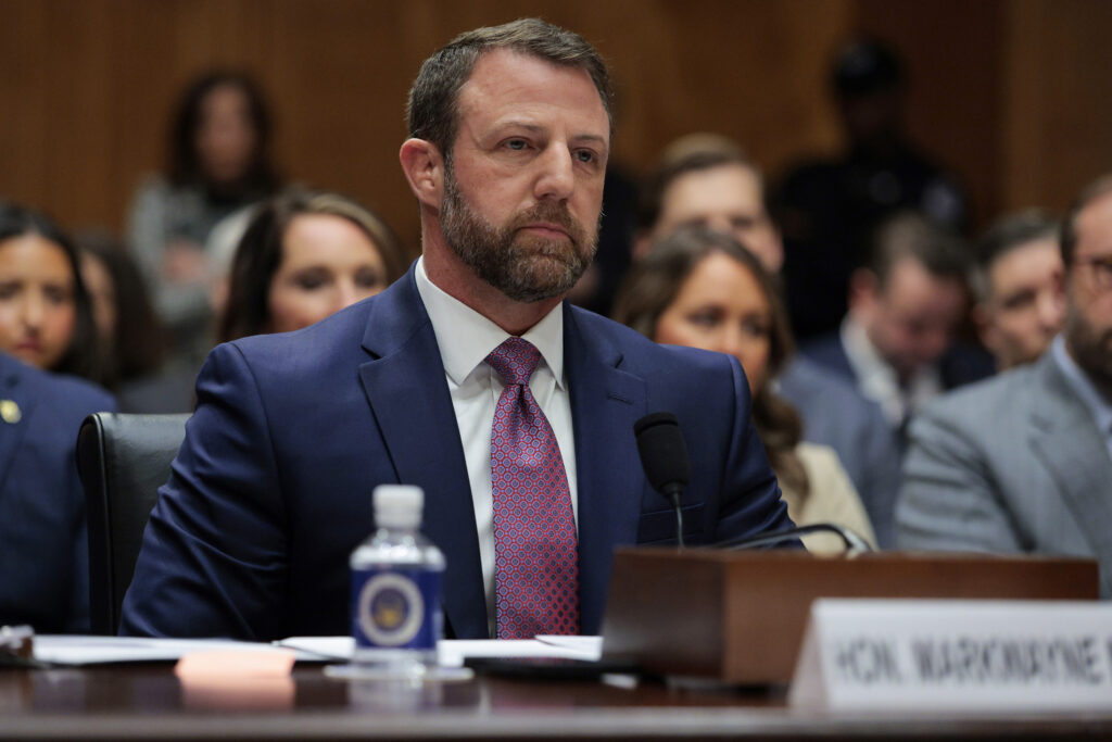 Sen. Markwayne Mullin (R-Okla.) testifying during a confirmation hearing to be the next Secretary of the Department of Homeland Security on March 18, 2026 in Washington, D.C.