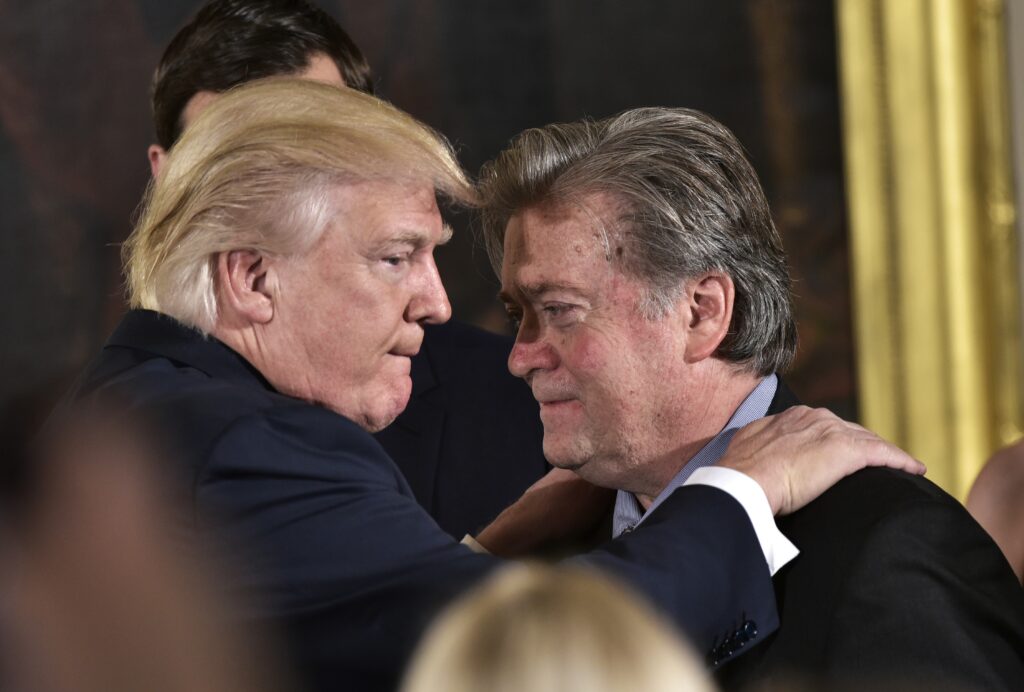 President Donald Trump with Stephen Bannon in the White House in January 2017.