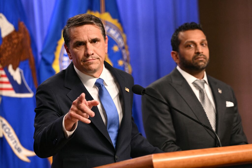 Acting US Attorney General Todd Blanche speaking in a press conference with FBI Director Kash Patel at the Department of Justice in Washington, DC, on April 21. (Photo: Mandel Ngan/AFP via Getty Images)