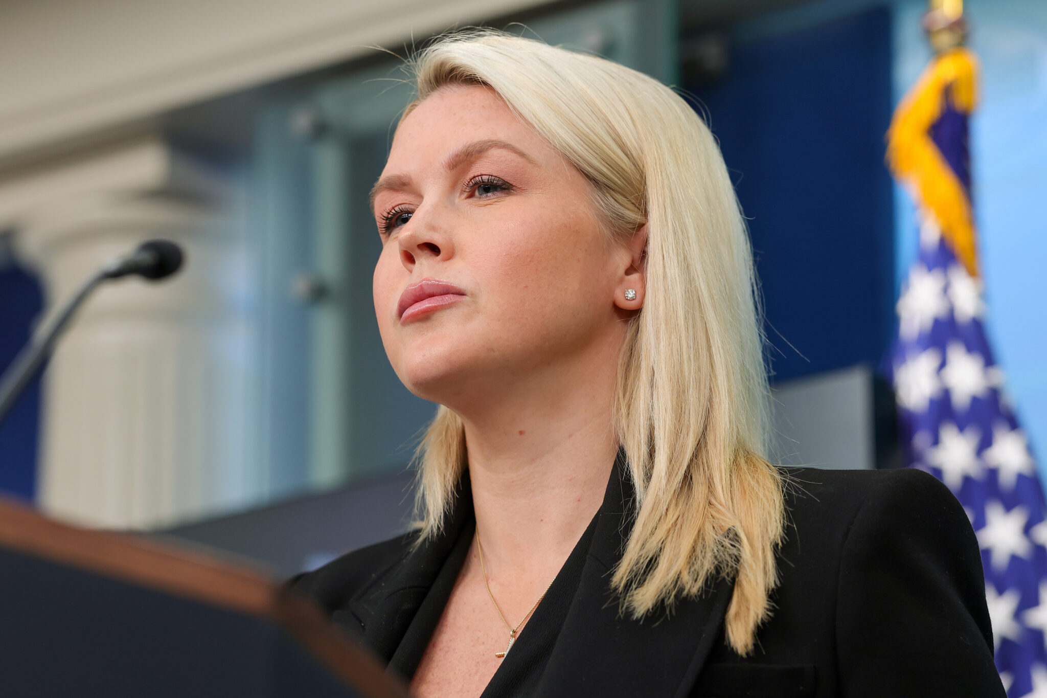 White House press secretary Karoline Leavitt speaking a press briefing at the White House on April 27, 2026. (Photo: Anna Moneymaker/Getty Images)