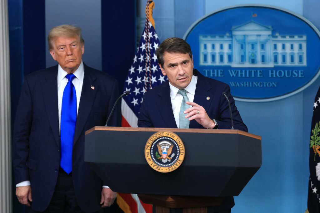 Todd Blanche, then deputy attorney general, speaking in the White House in June 2025 with President Trump behind him. (Photo: Joe Raedle/Getty Images)