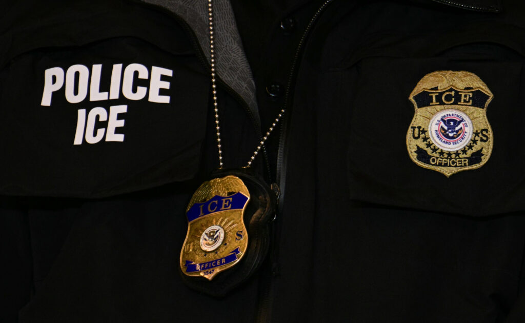 An ICE patch and badge on a Department of Homeland Security agent in January 2026 in Minneapolis, Minnesota. (Photo: Jim Watson Pool/Getty Images)