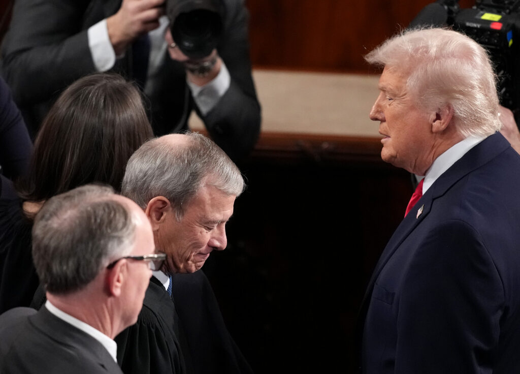 President Trump and Supreme Court Chief Justice John Roberts in the U.S. Capitol in February 2026 in Washington, D.C. (Photo: Andrew Harnik/Getty Images)
