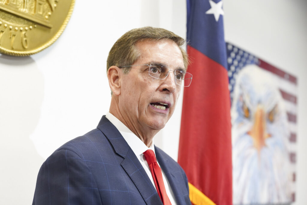 Georgia Secretary of State Brad Raffensperger speaking in May 2026 in Atlanta, Georgia. (Photo: Megan Varner/Getty Images)