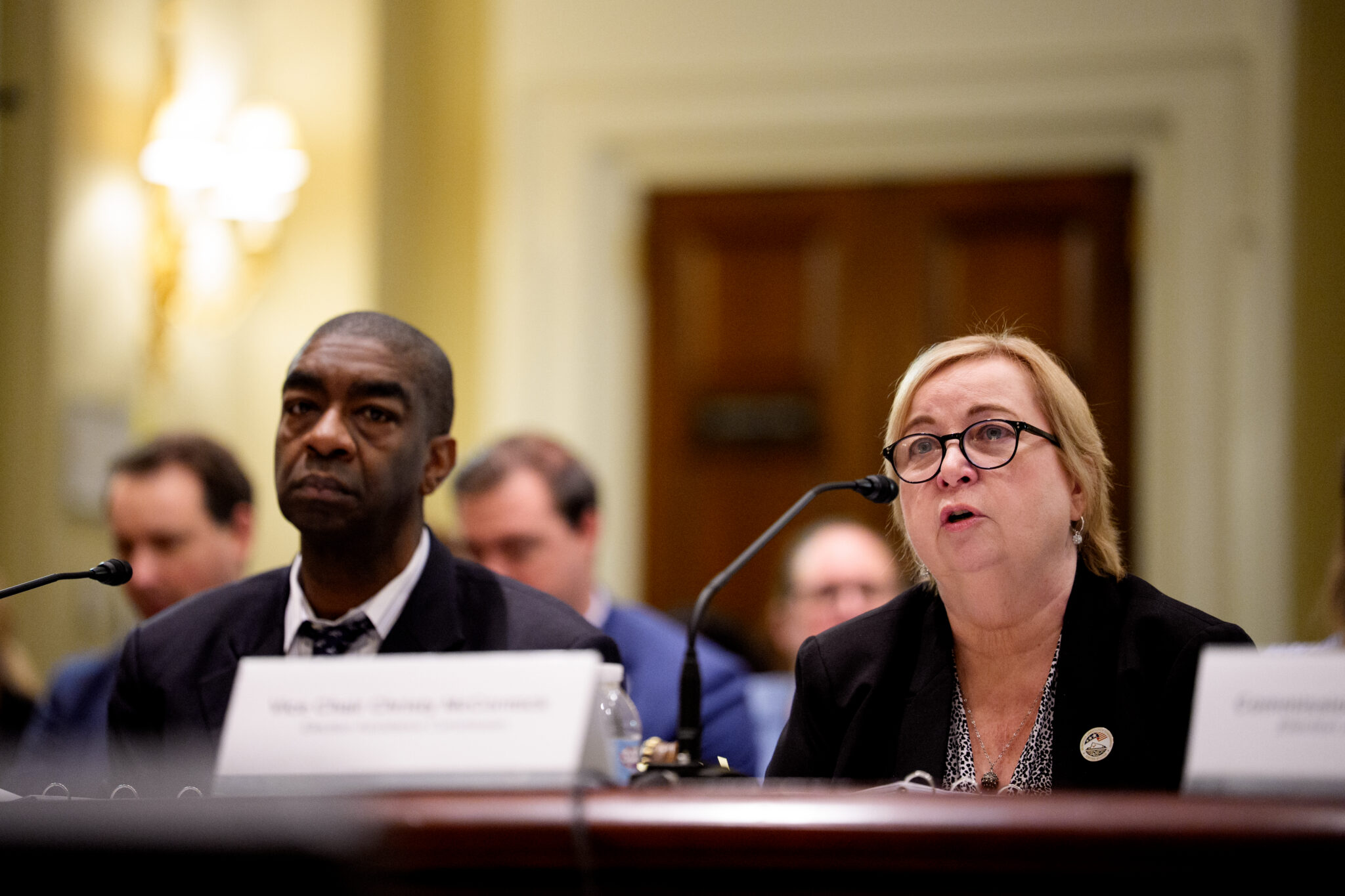 U.S. Election Assistance Commission Commissioners Thomas Hicks (D) and Christy McCormick (R) speaking before a House Subcommittee in May 2026 in Washington, D.C. (Photo: Andrew Harnik/Getty Images)