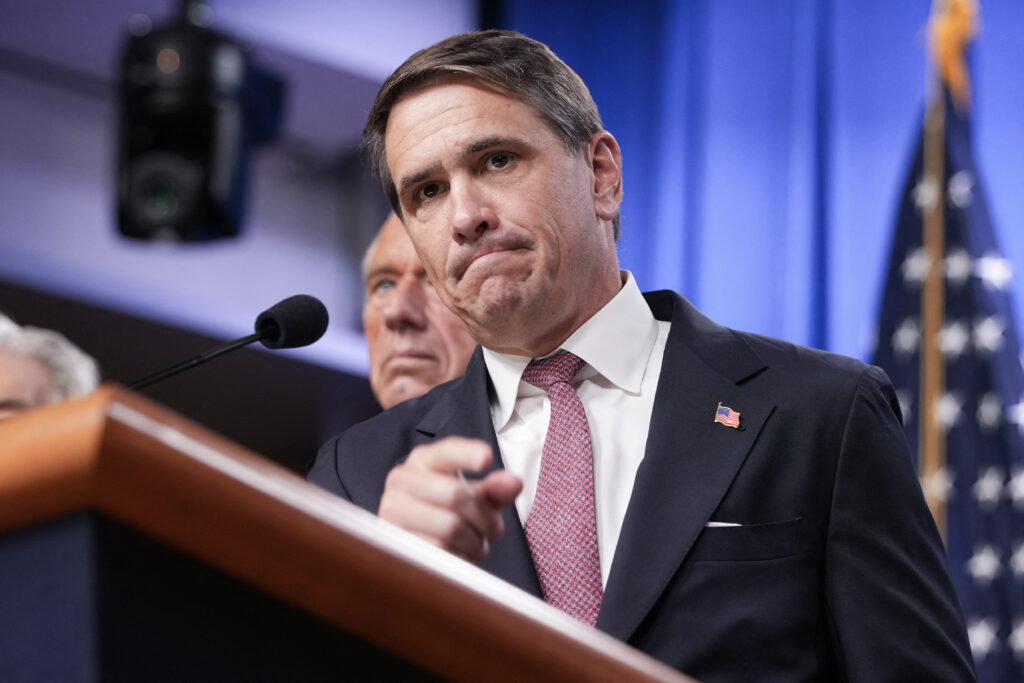 Acting Attorney General Todd Blanche speaking in the Department of Justice in Washington, D.C. in June 2026. (Photo: Ken Cedeno/AFP via Getty Images)