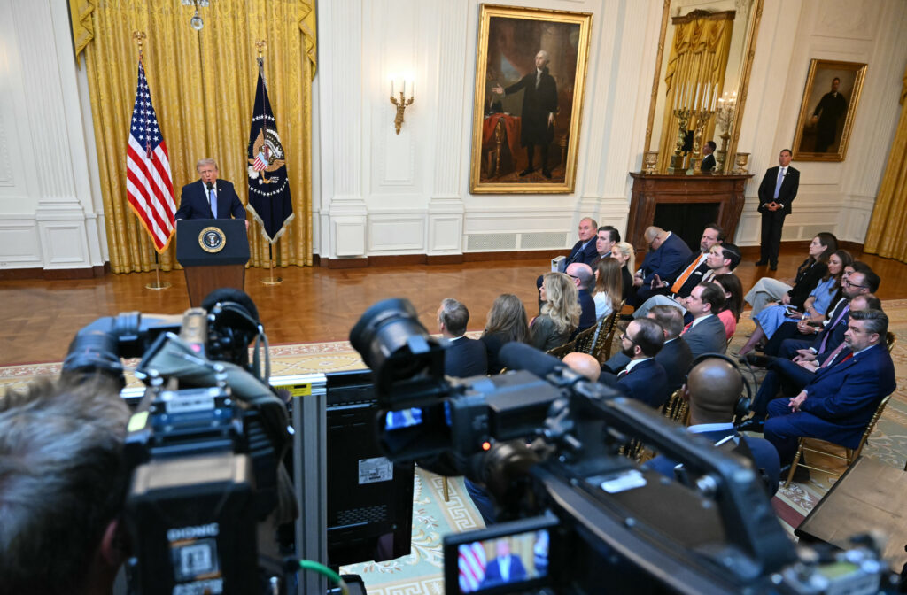 President Trump surrounded by his cabinet officials while addresses the nation from the White House on July 16, 2026, in Washington, D.C. (Photo: Saul Loeb/Pool - Getty Images)