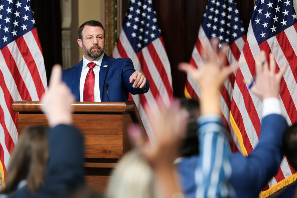 U.S. Secretary of Homeland Security Markwayne Mullin speaking on July 17, 2026, in Washington, D.C. (Photo: Anna Moneymaker/Getty Images)