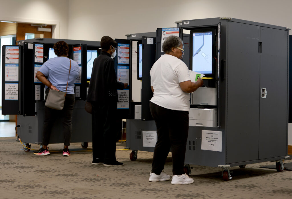 People using ballot-marking devices to fill out their ballots in May 2022 in Atlanta, Georgia. (Photo: Joe Raedle/Getty Images)