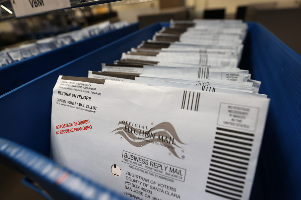 Mail ballots ready for processing in October 2020 in San Jose, California. (Photo: Justin Sullivan/Getty Images)