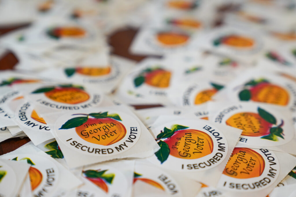 Voting stickers in October 2024 in Atlanta, Georgia. (Photo: Megan Varner/Getty Images)