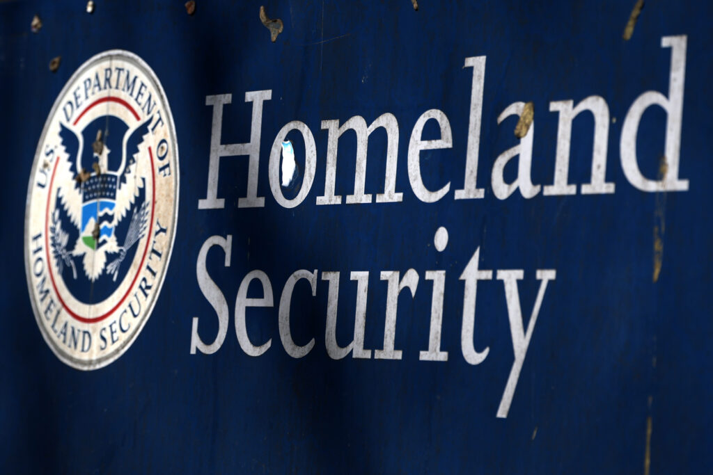 A Department of Homeland Security sign seen outside its headquarters in February 2026 in Washington, D.C. (Photo: Alex Wong/Getty Images)