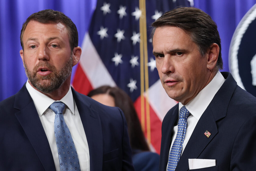 Homeland Security Markwayne Mullin and Attorney General Todd Blanche at the Justice Department in June 2026 in Washington, D.C. (Photo: Win McNamee/Getty Images)