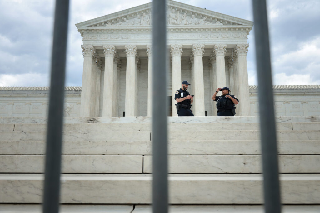 Police in front of the U.S. Supreme Court building in June 2026 in Washington, D.C. (Photo: Chip Somodevilla/Getty Images)