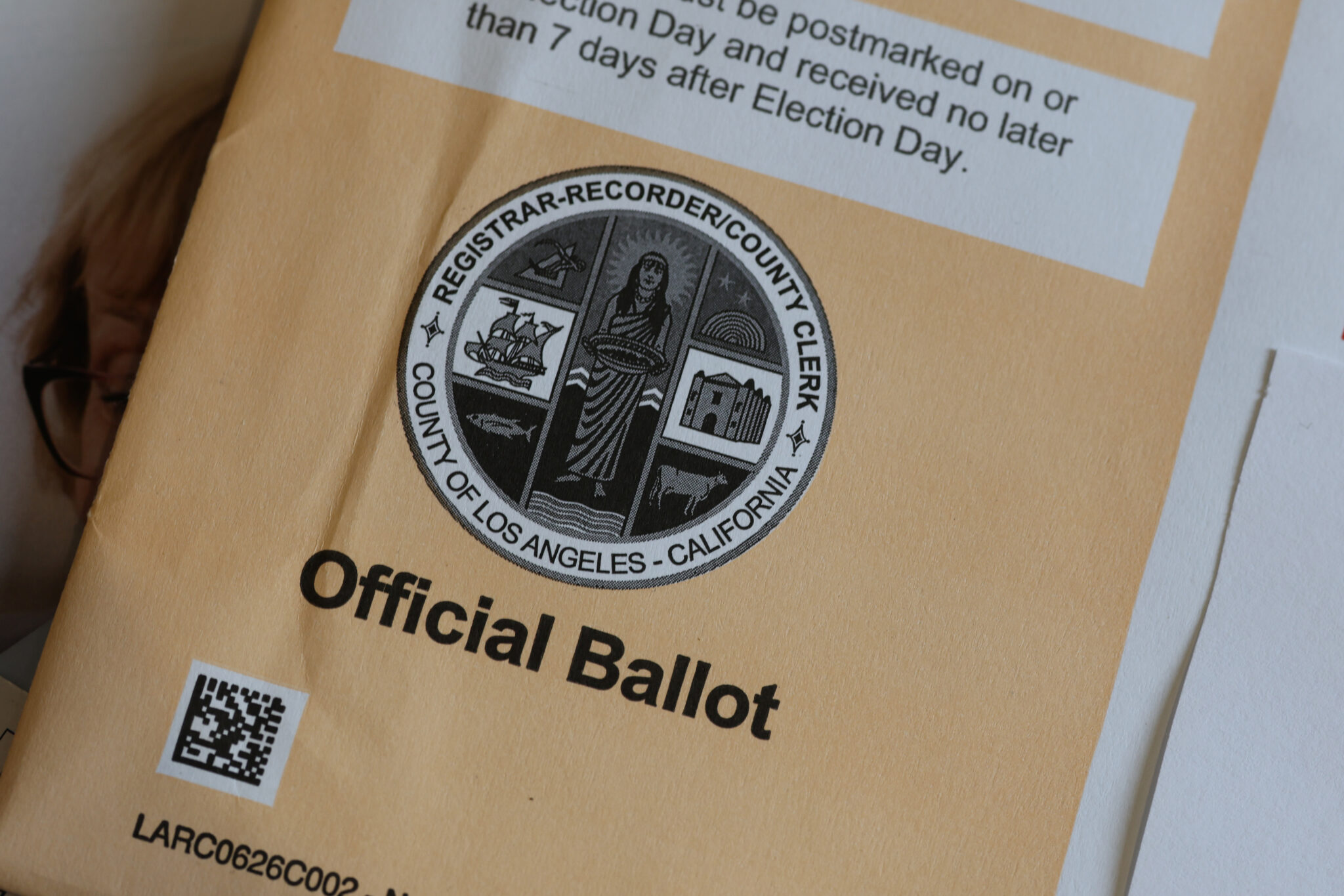 A view of an official ballot on Wednesday, October 21, 2026, in Los Angeles. (Ben Liebenberg via AP)