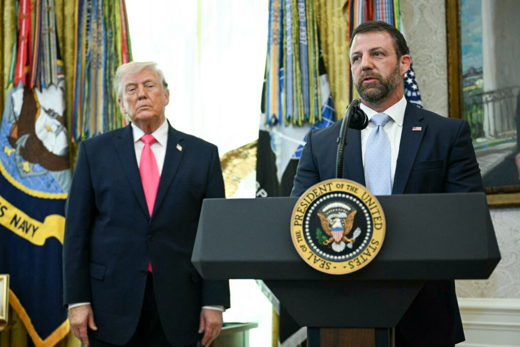 U.S. President Donald Trump with Secretary of Homeland Security Markwayne Mullin in the Oval Office in Washington, DC, in March 2026. (Photo: Jim Watson/AFP via Getty Images)