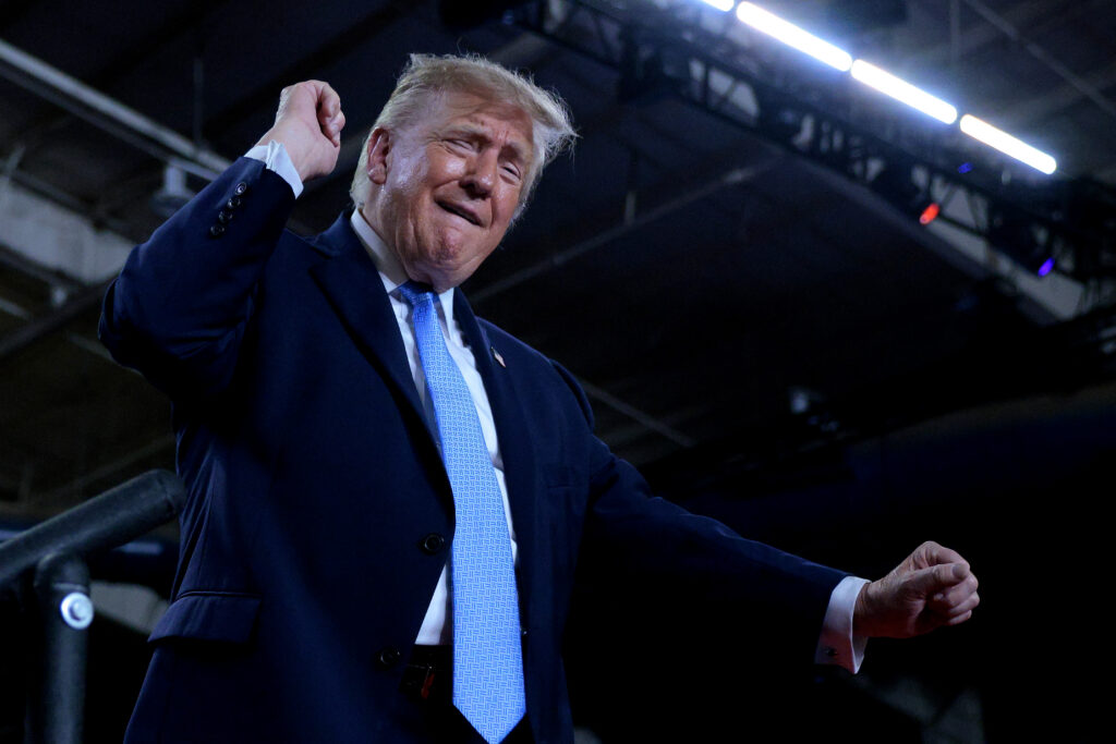 President Donald Trump dances to "YMCA" as he leaves the stage at an Oct. 26 campaign rally in Corinth, Mississippi. (Photo by Chip Somodevilla/Getty Images)